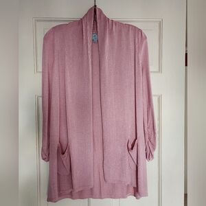 JOAN VASS CARDIGAN XS PINK OPEN FRONT AND RUCHED SLEEVES EXCELLENT CONDITION